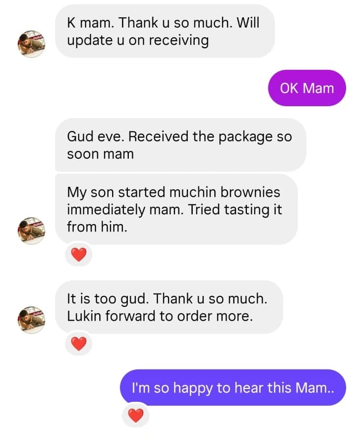 Verified WhatsApp customer feedback for Arogya Bakes & Foods